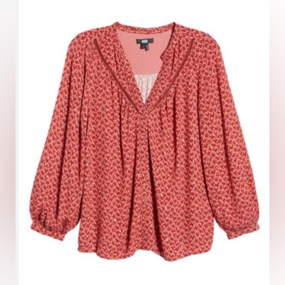 PAIGE. Women's Doris Top/Blouse Papaya Long Sleeve Button-Down V-Neck Size M NWT